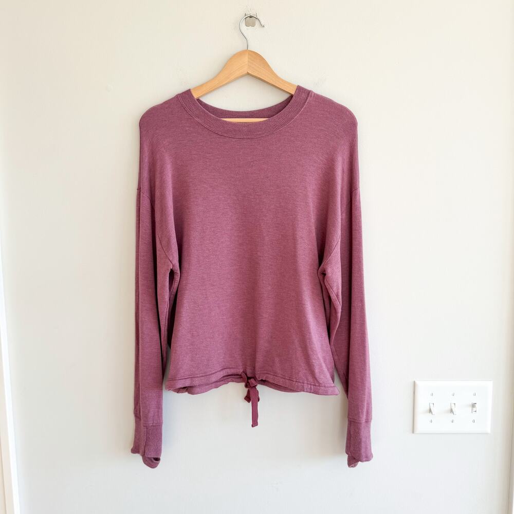 Athleta Marina Crew Neckline Long Sleeve Tie Button Sweatshirt Pink M